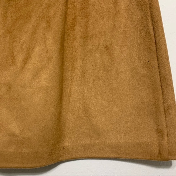 Primark Vegan Tan Brown Suede Leather Mini Skirt Exposed Silver Zipper size 2 - Picture 6 of 7